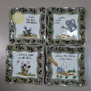 4 MWW Market Sowing The Seeds Sun Plants Garden Ceramic Mini Plates Microwave